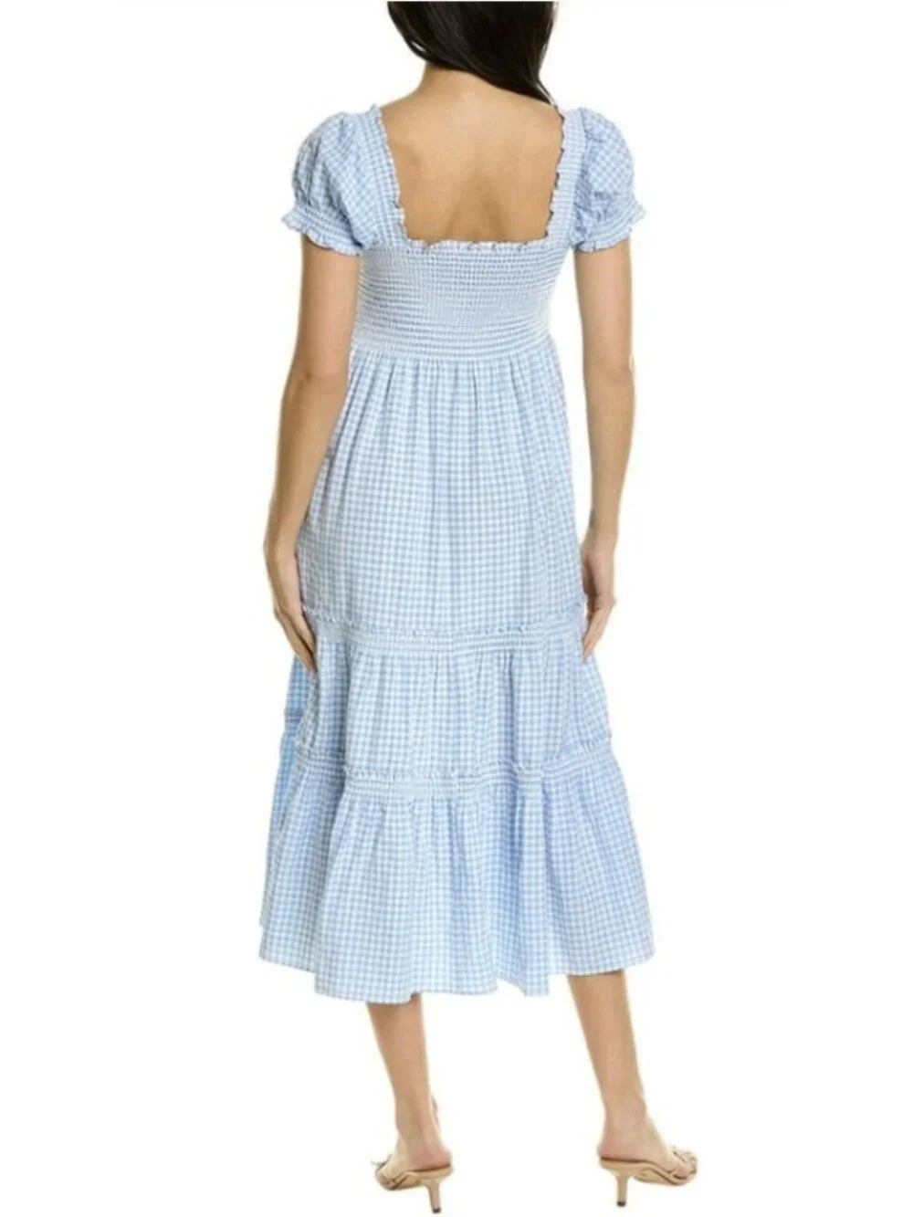 O.P.T Daphne Gingham Smocked Tiered Midi Dress Medium Trad Wife Cottagecore - Picture 2 of 16